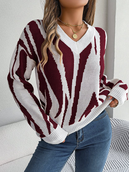 Casual Graffiti Striped Loose Pullover Sweater