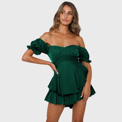 Casual Lantern Ruffle Sleeve Short Romper