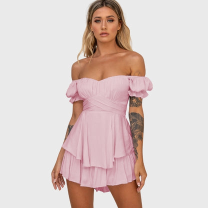 Casual Lantern Ruffle Sleeve Short Romper