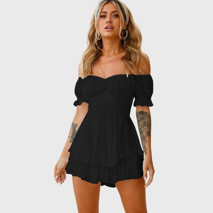 Casual Lantern Ruffle Sleeve Short Romper