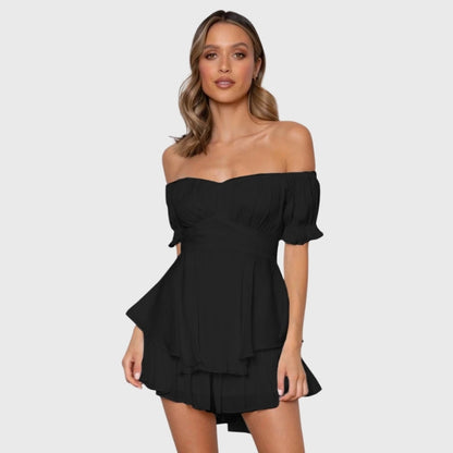Casual Lantern Ruffle Sleeve Short Romper