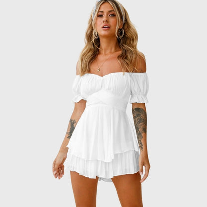 Casual Lantern Ruffle Sleeve Short Romper