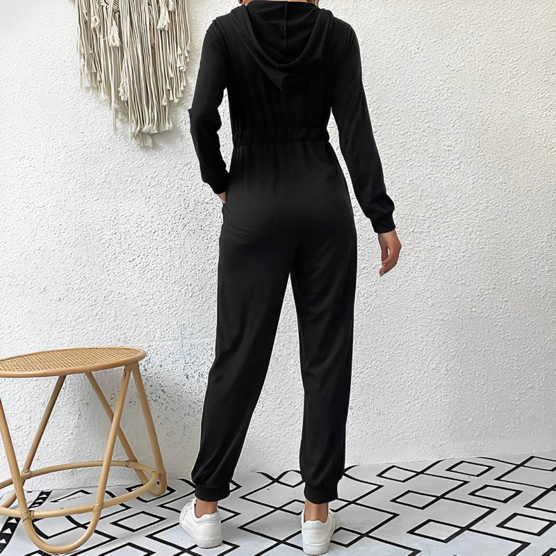 Casual Long Sleeve Hooded Zipper Jumpsuit