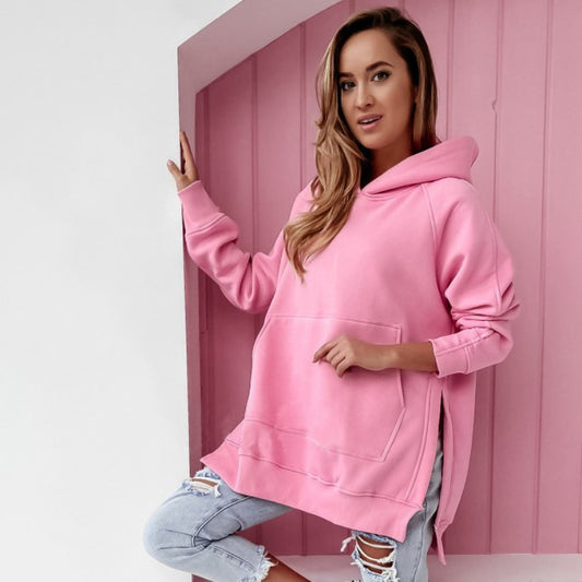 Casual Long Sleeve Side Slit Sweater Hoodie