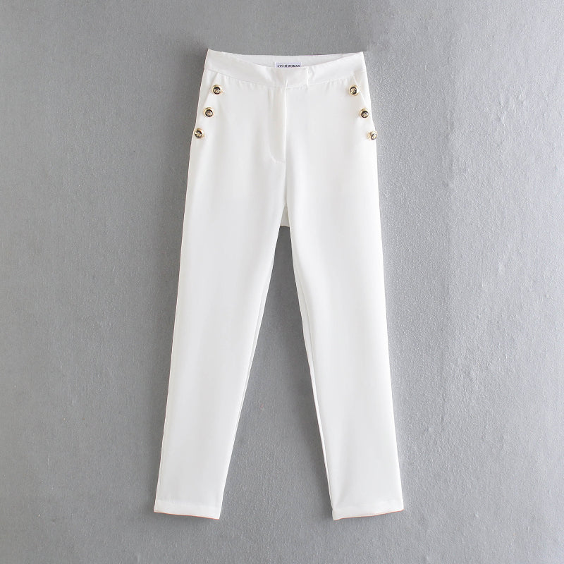 Pantalon boutonné uni décontracté