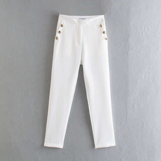 Casual Plain Button Pant