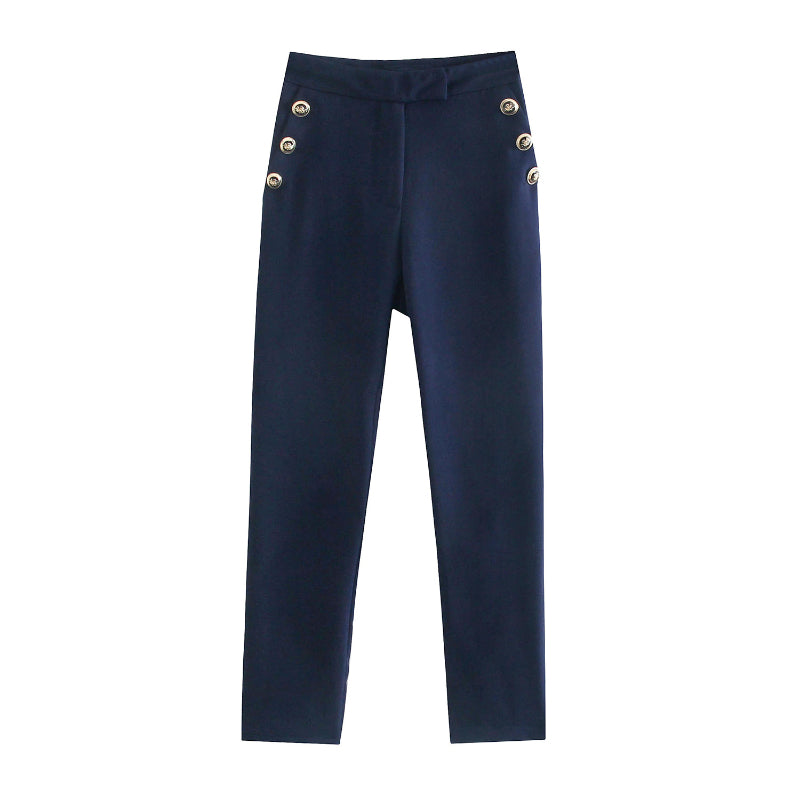 Pantalon boutonné uni décontracté