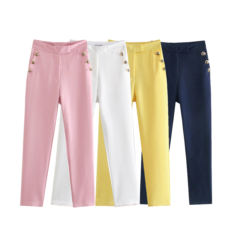 Casual Plain Button Pant