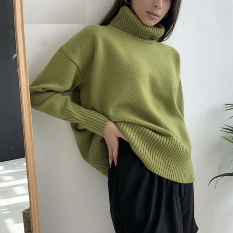 Casual Plain High Collar Knit Pullover Sweater