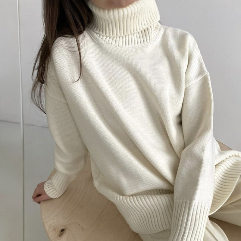 Casual Plain High Collar Knit Pullover Sweater