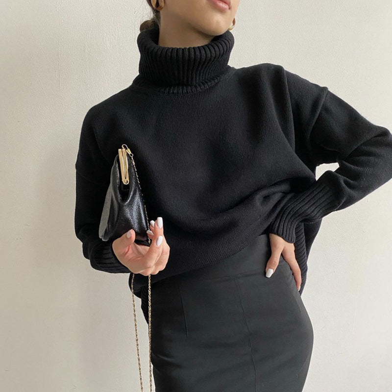 Casual Plain High Collar Knit Pullover Sweater