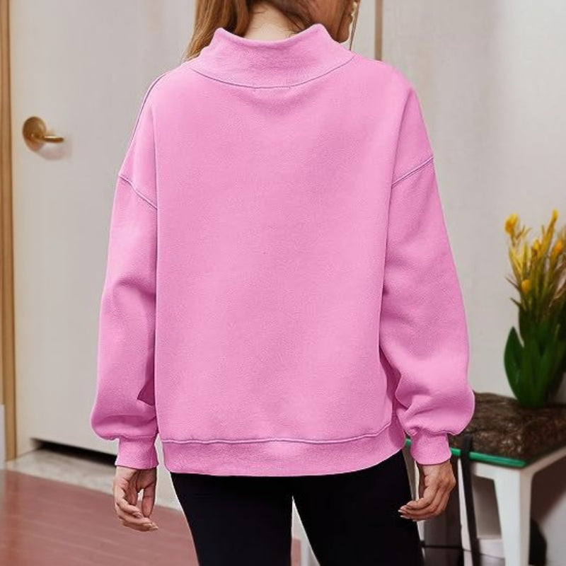 Casual Plain Slit Collar Sweatshirt