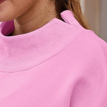 Casual Plain Slit Collar Sweatshirt