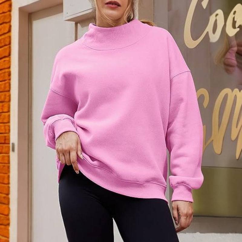 Casual Plain Slit Collar Sweatshirt