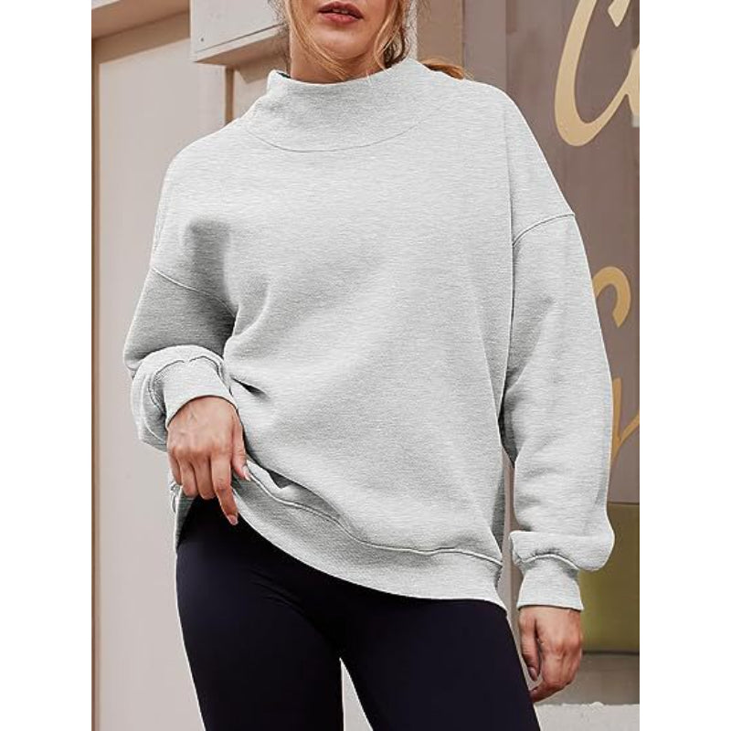 Casual Plain Slit Collar Sweatshirt