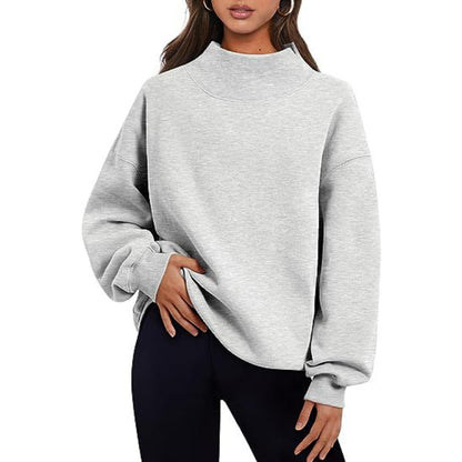 Casual Plain Slit Collar Sweatshirt