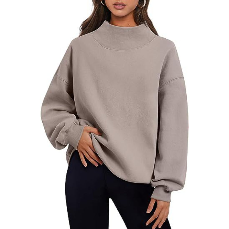 Casual Plain Slit Collar Sweatshirt