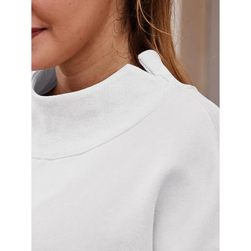 Casual Plain Slit Collar Sweatshirt