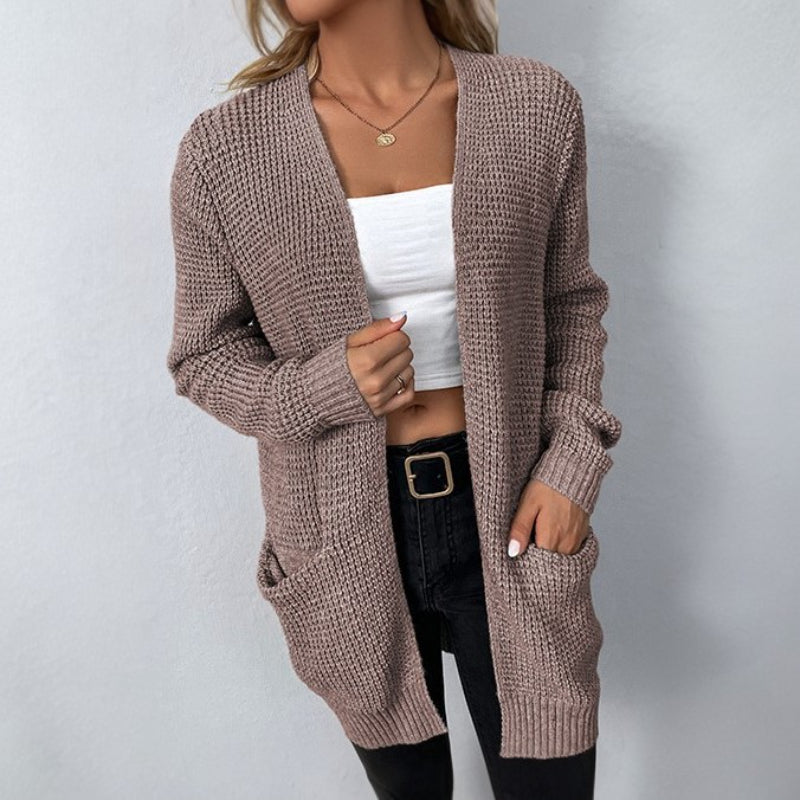 Lässiger, schlichter Pullover-Cardigan mit Taschenstrick