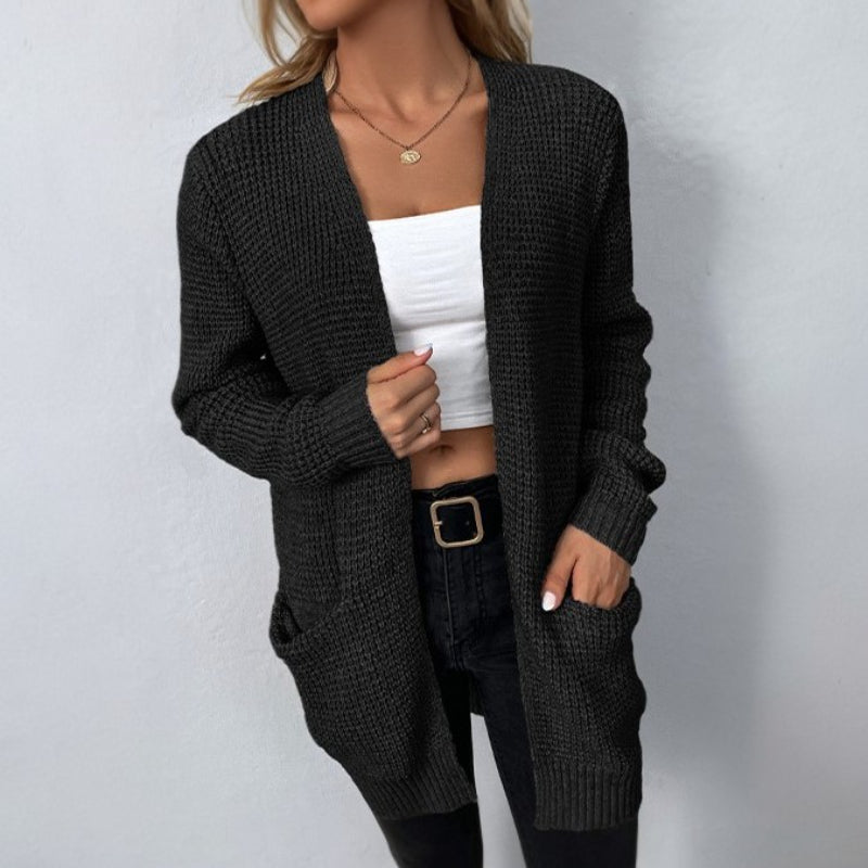 Casual Pocket Knit Plain Sweater Cardigan