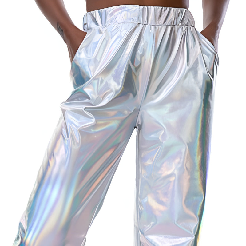 Casual Relaxed Fit Shiny Trousers