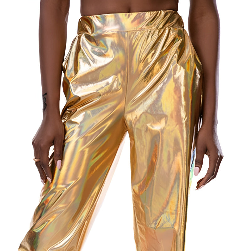 Casual Relaxed Fit Shiny Trousers