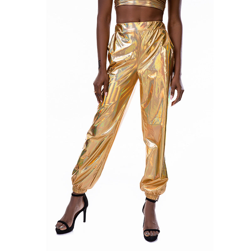 Casual Relaxed Fit Shiny Trousers