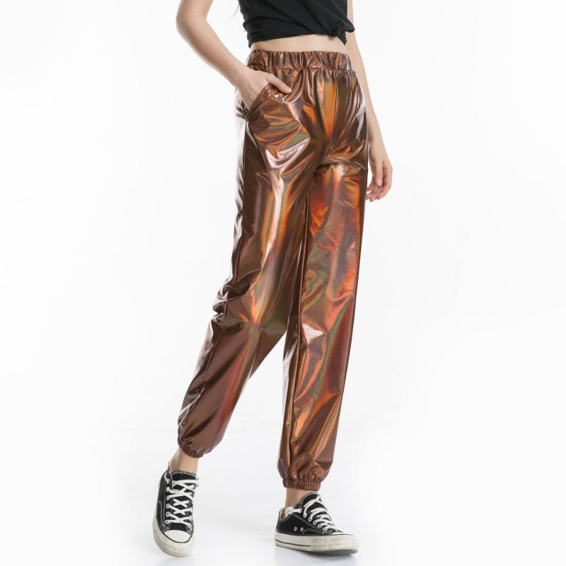 Casual Relaxed Fit Shiny Trousers