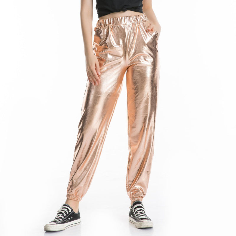 Casual Relaxed Fit Shiny Trousers