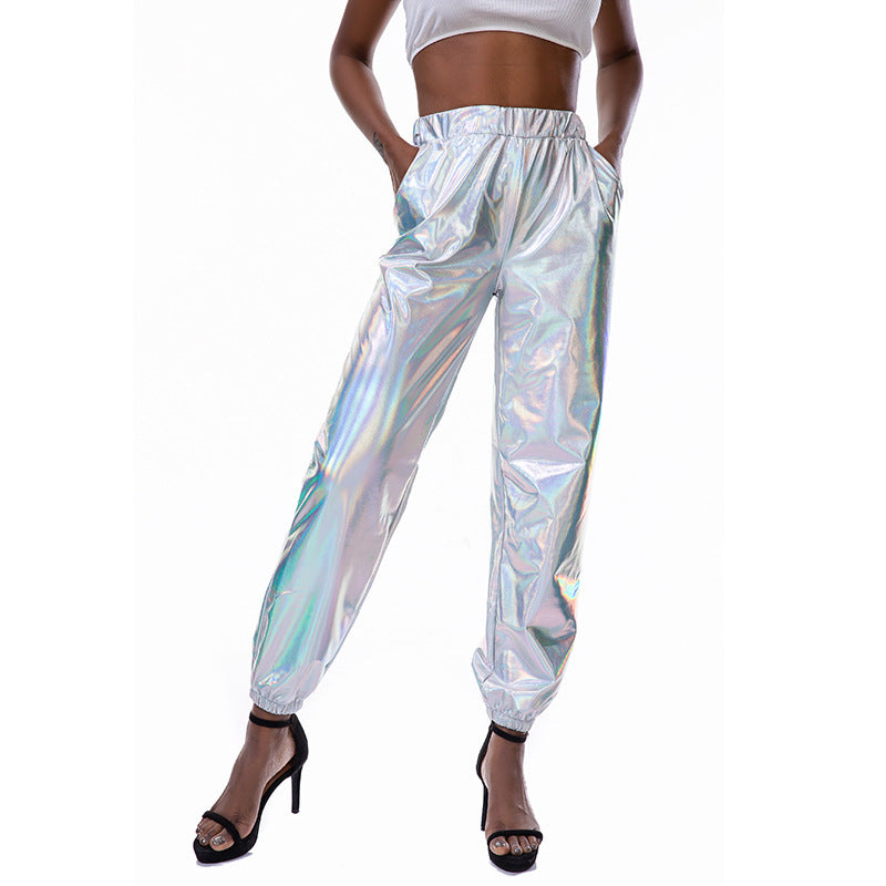 Casual Relaxed Fit Shiny Trousers