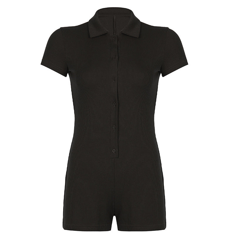 Casual Slim Fit Collar Button Romper