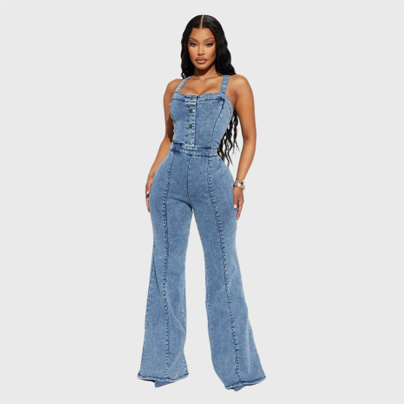 Casual Slim Fit Suspender Denim Jumpsuits