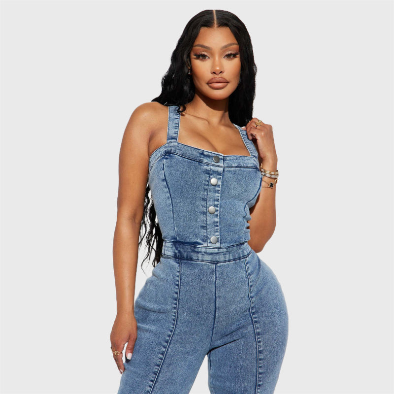 Casual Slim Fit Suspender Denim Jumpsuits