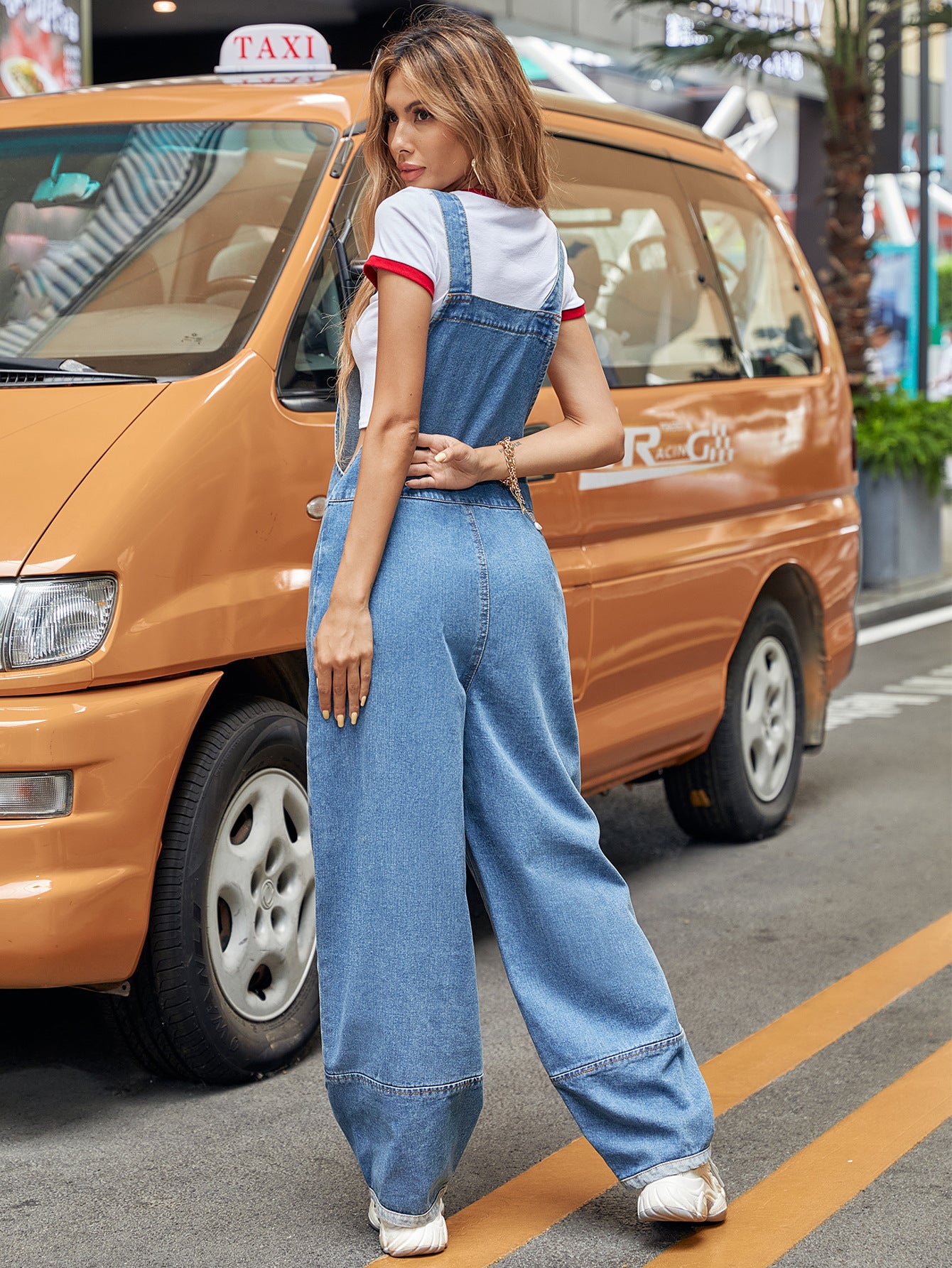 Casual Straight Denim Strap Jumpsuit