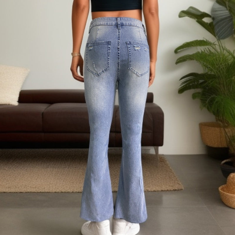 Casual Stretchy Ripped Flared Jeans