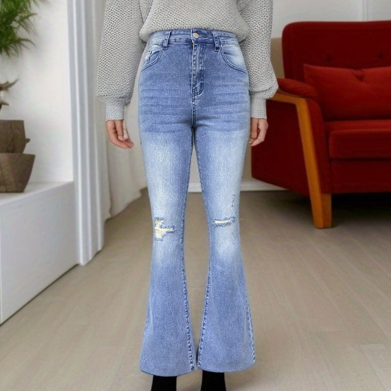 Casual Stretchy Ripped Flared Jeans