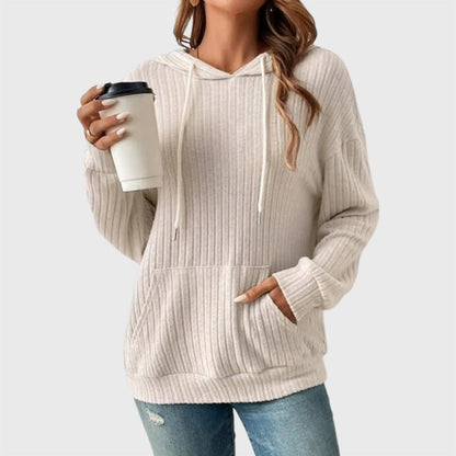 Casual Sunken Stripe Knit Sweater Hoodie