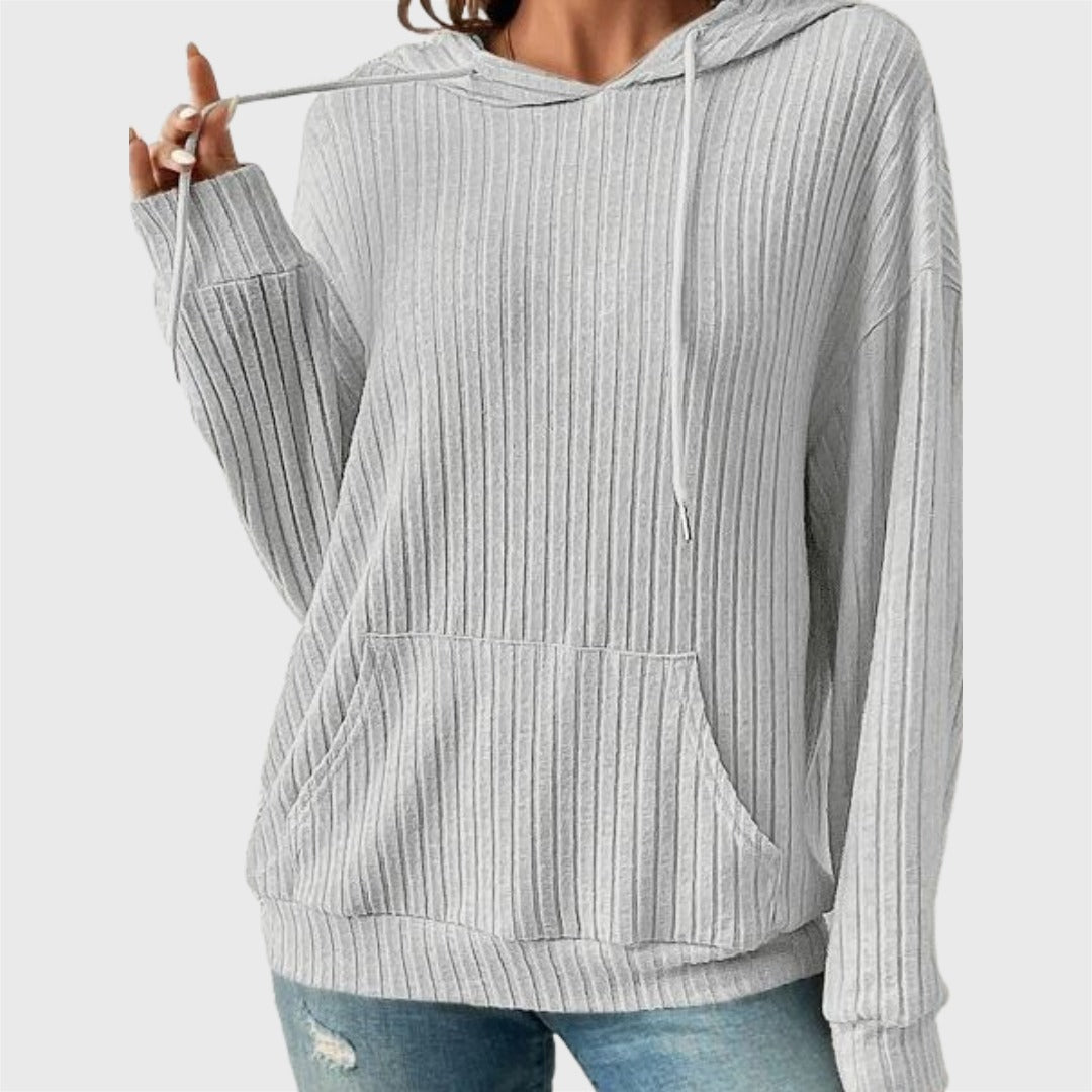 Casual Sunken Stripe Knit Sweater Hoodie