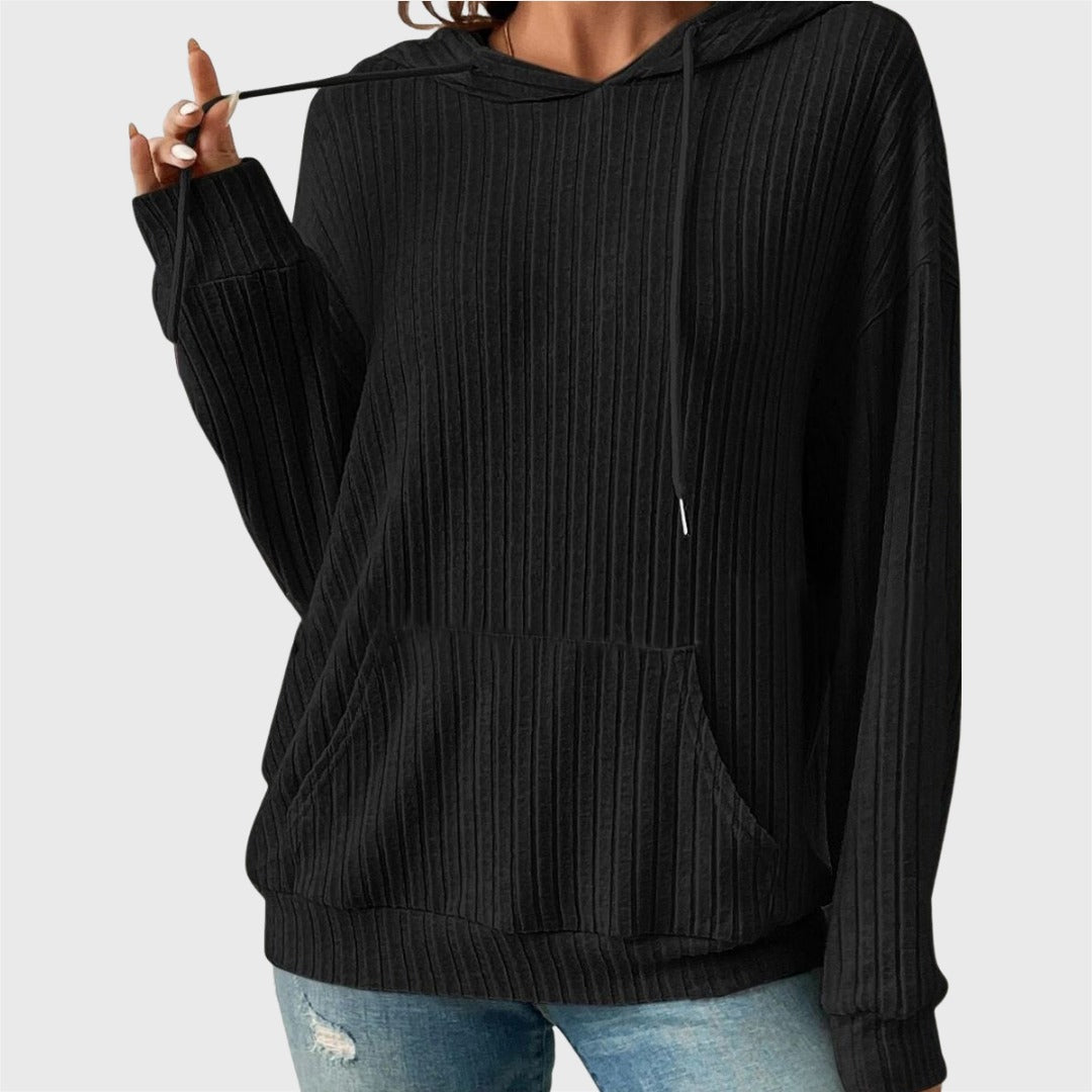 Casual Sunken Stripe Knit Sweater Hoodie