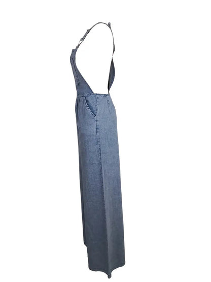 Casual Slash Pocket Denim Jumpsuits