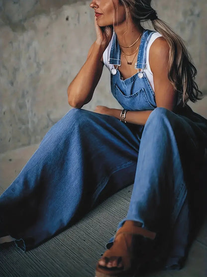 Casual Slash Pocket Denim Jumpsuits