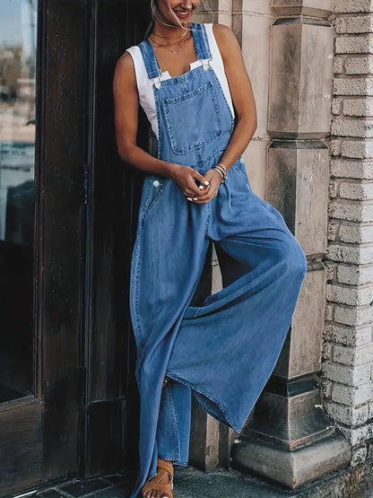 Casual Slash Pocket Denim Jumpsuits