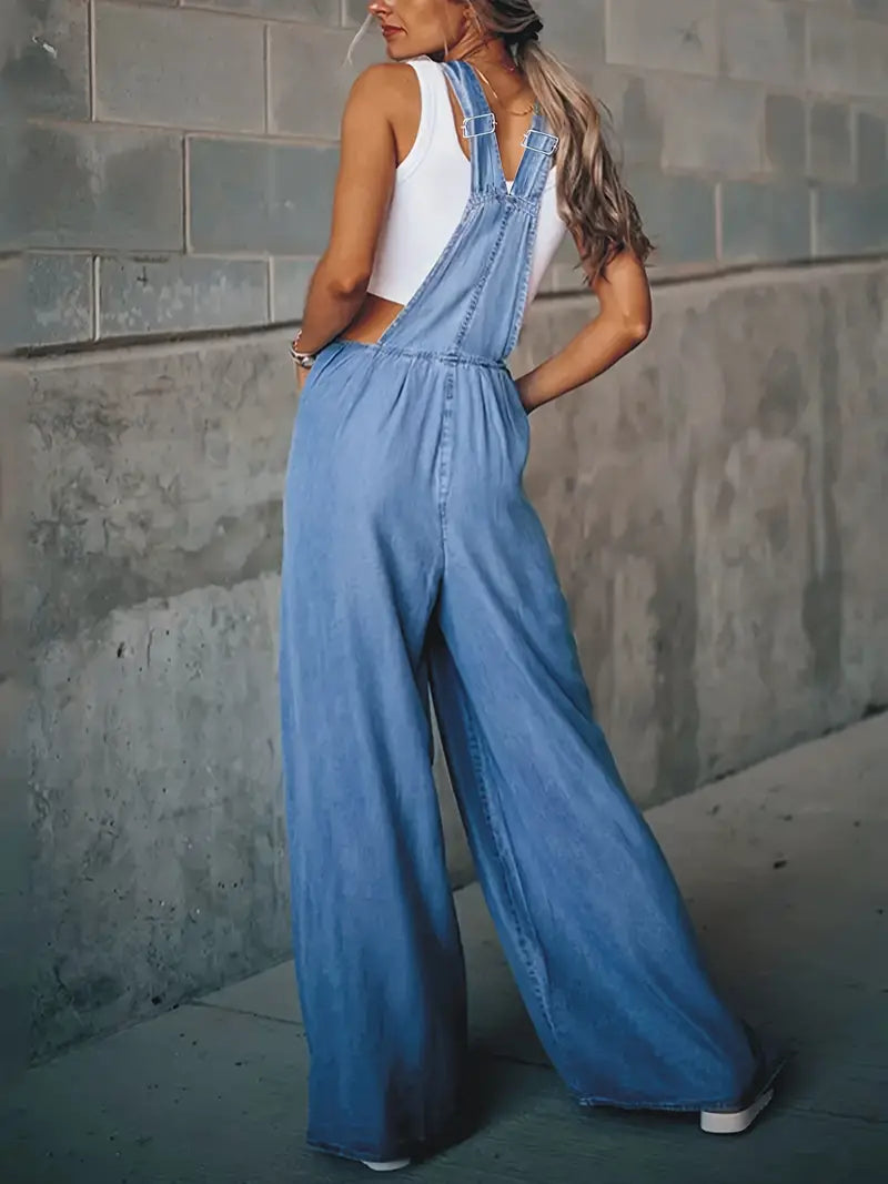 Casual Slash Pocket Denim Jumpsuits