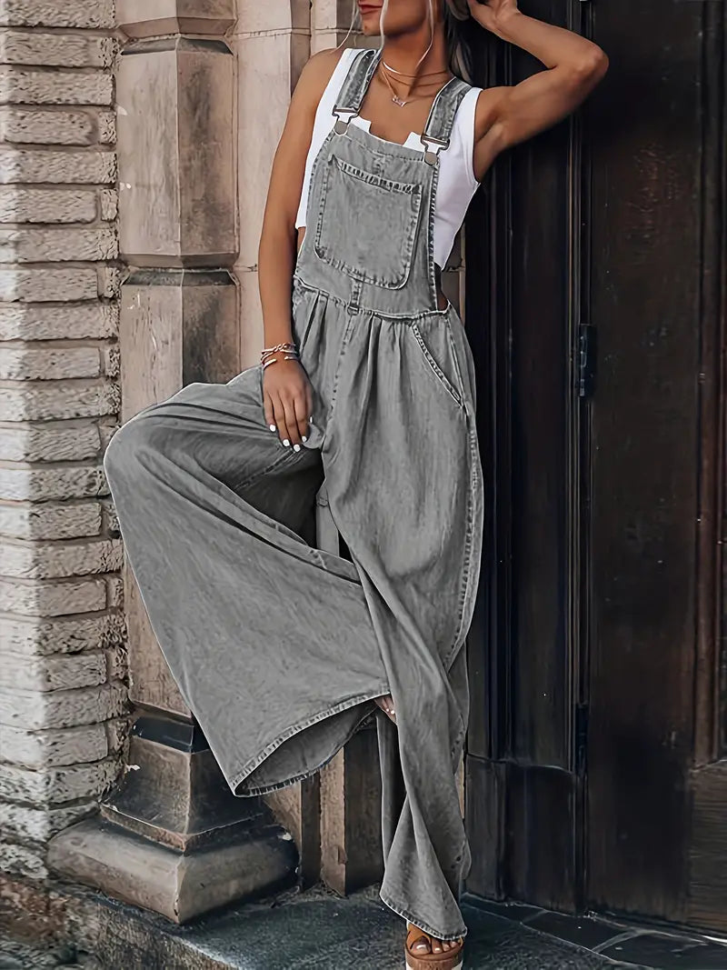 Casual Slash Pocket Denim Jumpsuits