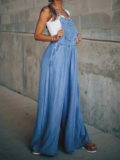 Casual Slash Pocket Denim Jumpsuits