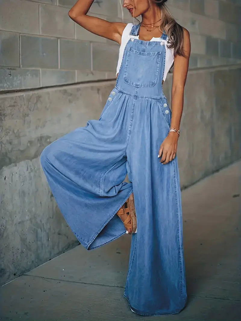 Casual Slash Pocket Denim Jumpsuits