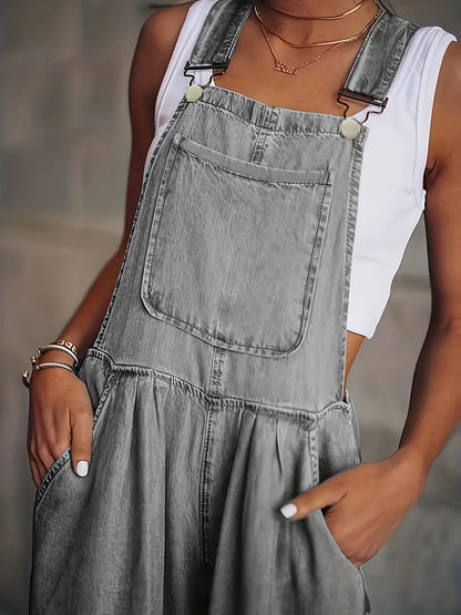 Casual Slash Pocket Denim Jumpsuits