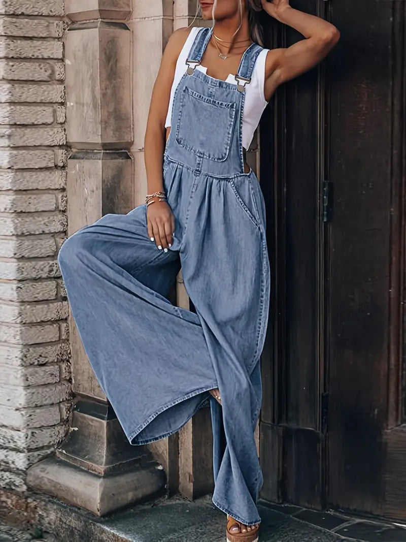 Lässige Denim-Jumpsuits mit Schlitztaschen