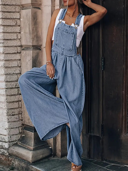 Casual Slash Pocket Denim Jumpsuits