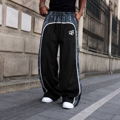 Star And Letter Printed Wide Drawstring Pants For Men
